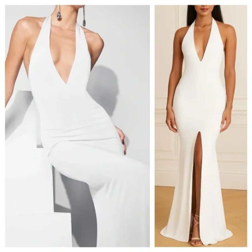 Nookie Maxi Dress White Illegal Halter Sleeveless Gown Bridal Wedding size L